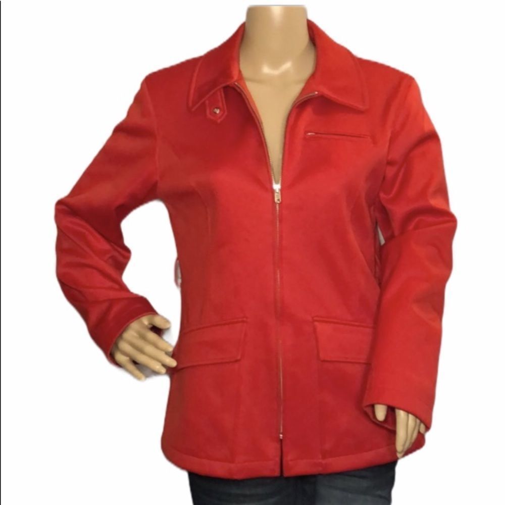 Gallery Petite Red Zip Up Moto Inspired Jacket Petite Small